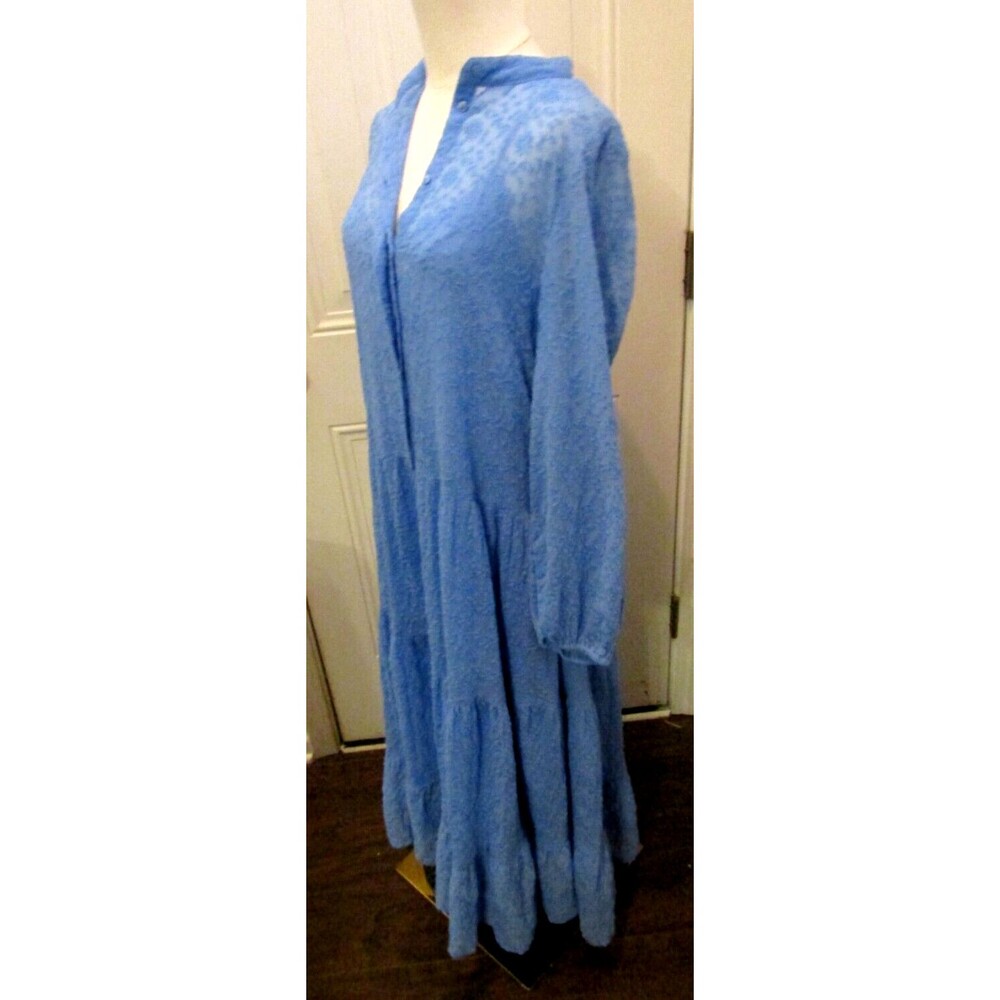 H&M Maxi Dress Blue Embroidered Tiered Cuff Sleeves Slip Lining Size 6 - Picture 5 of 8